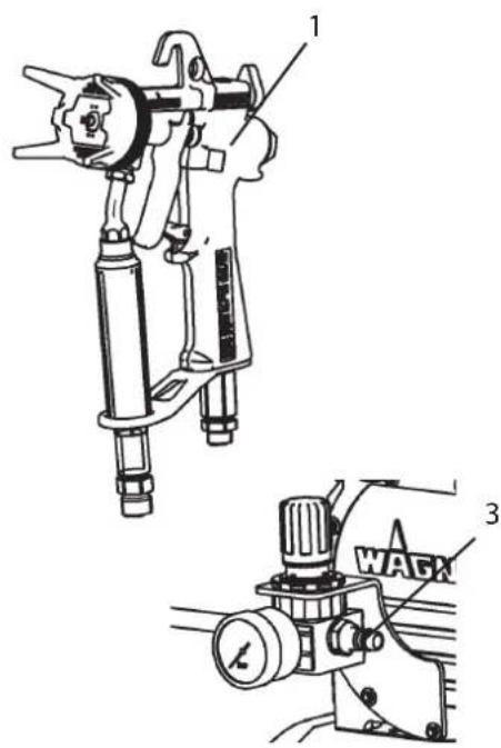 Technical diagram of a mechanical device with labeled parts, including a 3D view and a schematic view.