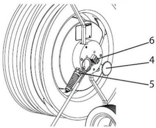 Technical diagram of a mechanical assembly with numbered components labeled 4, 5, and 6