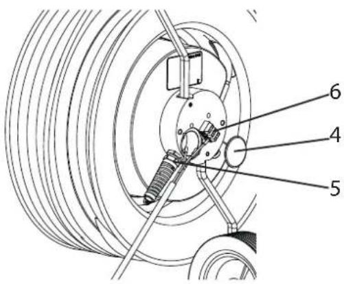 Technical diagram of a mechanical assembly with numbered components labeled 4, 5, and 6
