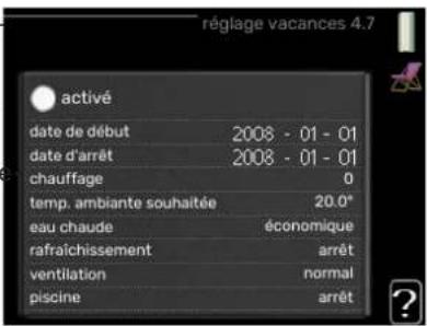 Nibe VVM 225 - MENU 4.7 - RÉGLAGE VACANCES - 1