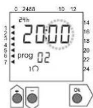 HARVIA Xenio C260 - Ändern eines Zeitschaltprogramms (Abb. 5) Drücken Sie [Menu], um das Einstellungsmenü zu öffnen. Drücken Sie vier Mal [Ok], um die Uhrzeit- und Wochentagseinstellungen zu überspringen. - 3