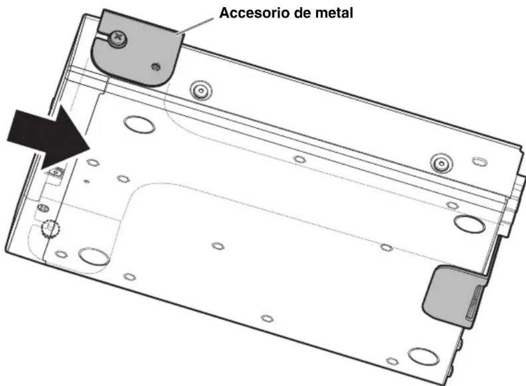 YAMAHA RMCR - Deslice la unidad de modo que los tornillos instalados provisionalmente en el paso 2 encajen en las ranuras del accesorio de metal fijado debajo de la mesa. - 1