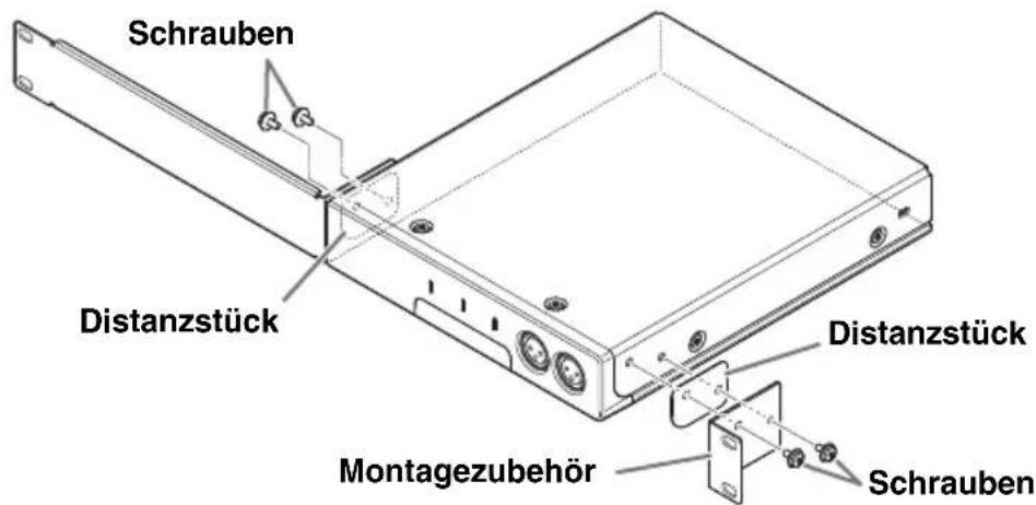 YAMAHA RMCR - Fügen Sie beim Anbringen der Metallbefestigungen das zugehörige Distanztück zwischen diesem Gerät und der Metallbefestigung ein. - 1