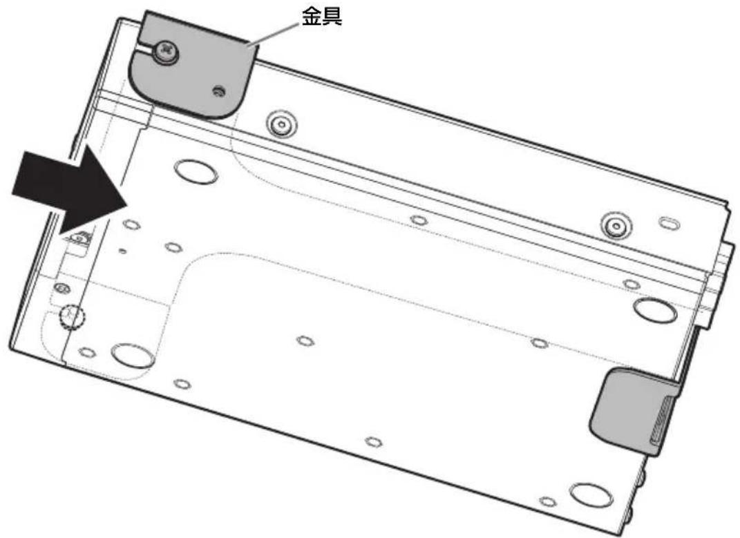 YAMAHA RMCR - 手順 2 で仮止めしたネジを、机の下に取り付けた金具に引っかけてずらします。 - 1
