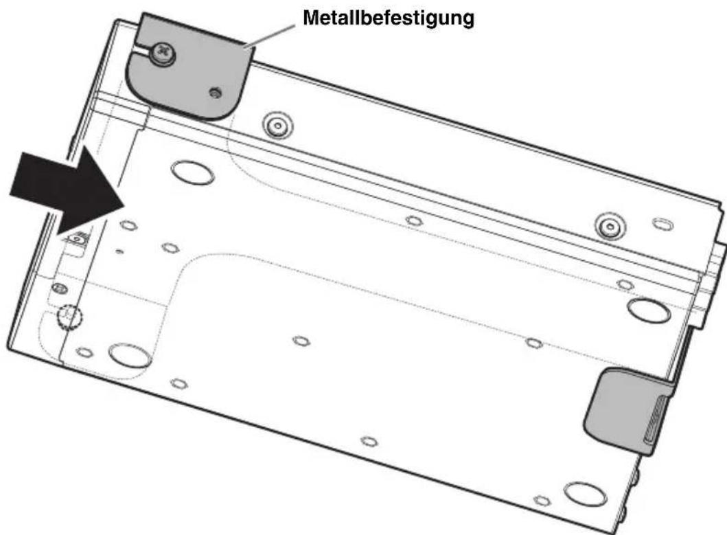 YAMAHA RMCR - Schieben Sie das Gerät so, dass die in Schritt 2 provisorisch angebrachten Schrauben in die Nuten der Metallbefestigung an der Tischunterseite greifen. - 1