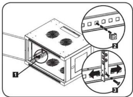 Technical diagram of an air conditioning unit with labeled components and three zoomed-in views showing internal structure changes.