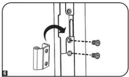 Diagram showing a mechanical assembly with a bracket and pin connections, including a directional arrow indicating rotation or movement.