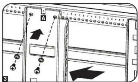 Diagram of an electrical switch panel with labeled terminals and directional arrows indicating movement or force directions.
