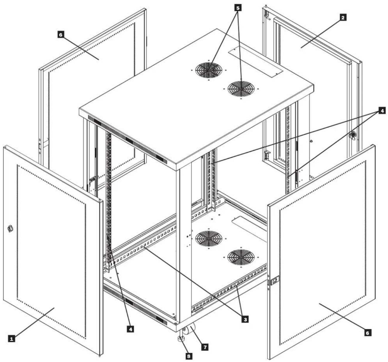 Tripp Lite SmartRack SR24UB - Identification des pièces de l'armoire - 1
