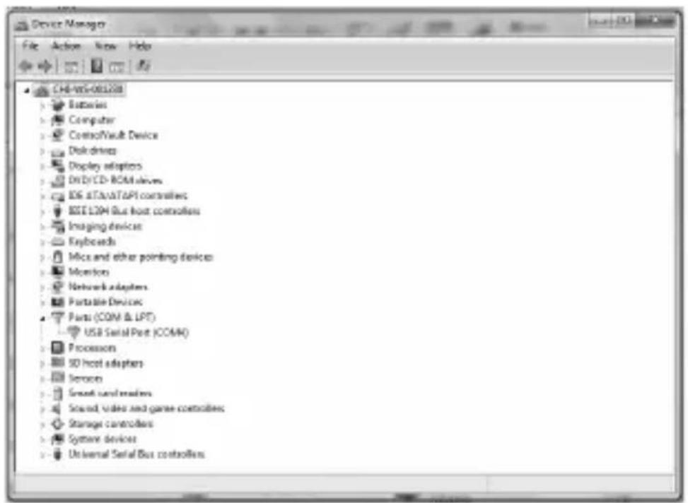 Device Manager File Action New Help CHI-VIS-081208 Batches Computer ControlVault Device Disk drives Display adaptors DnDCD-ROM drives E6 AT&T/AT&T controllers ECE L2MH Bus Host controllers Imaging devices Keyboards Mics and other pointing devices Monitors Network adapters Portable Devices Ports (COM & LPT) USB Serial Port (COM) Processors SD Host adapters Server Smart card readers Sound video and game controllers Storage controllers Systeme devices Universal Serial Bus controllers
