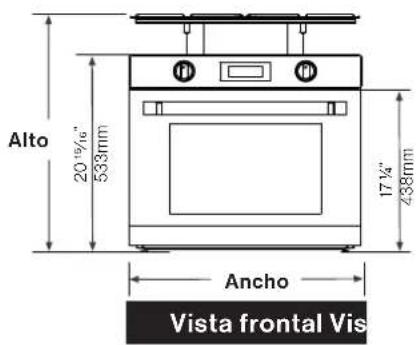 Alto 20 1/4" 533mm 17 1/4" 238mm Ancho Vista frontal Vis