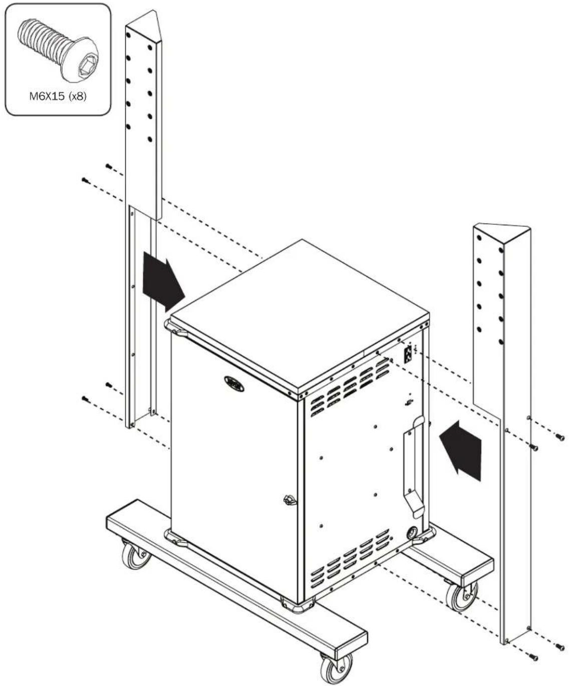 Tripp Lite CSC36DM - Enlever les 16 écrous de la bride retenant les roulettes et les mettre de côté pour être utilisées à l'étape suivante. enlever les roulettes. - 6