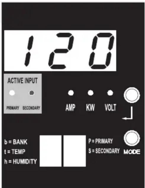 120 ACTIVE INPUT PRIMARY SECONDARY AMP KW VOLT b = BANK t = TEMP h = HUMIDITY P = PRIMARY S = SECONDARY MODE