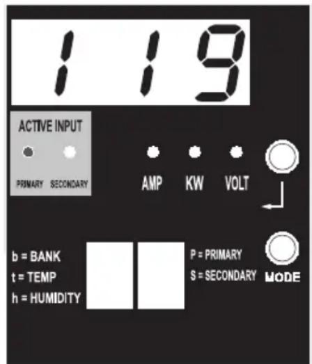 1:19 ACTIVE INPUT PRIMARY SECONDARY AMP KW VOLT b = BANK t = TEMP h = HUMIDITY P = PRIMARY S = SECONDARY MODE