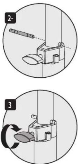 Diagram showing two steps of a mechanical device with labeled parts and directional arrows indicating motion or rotation.