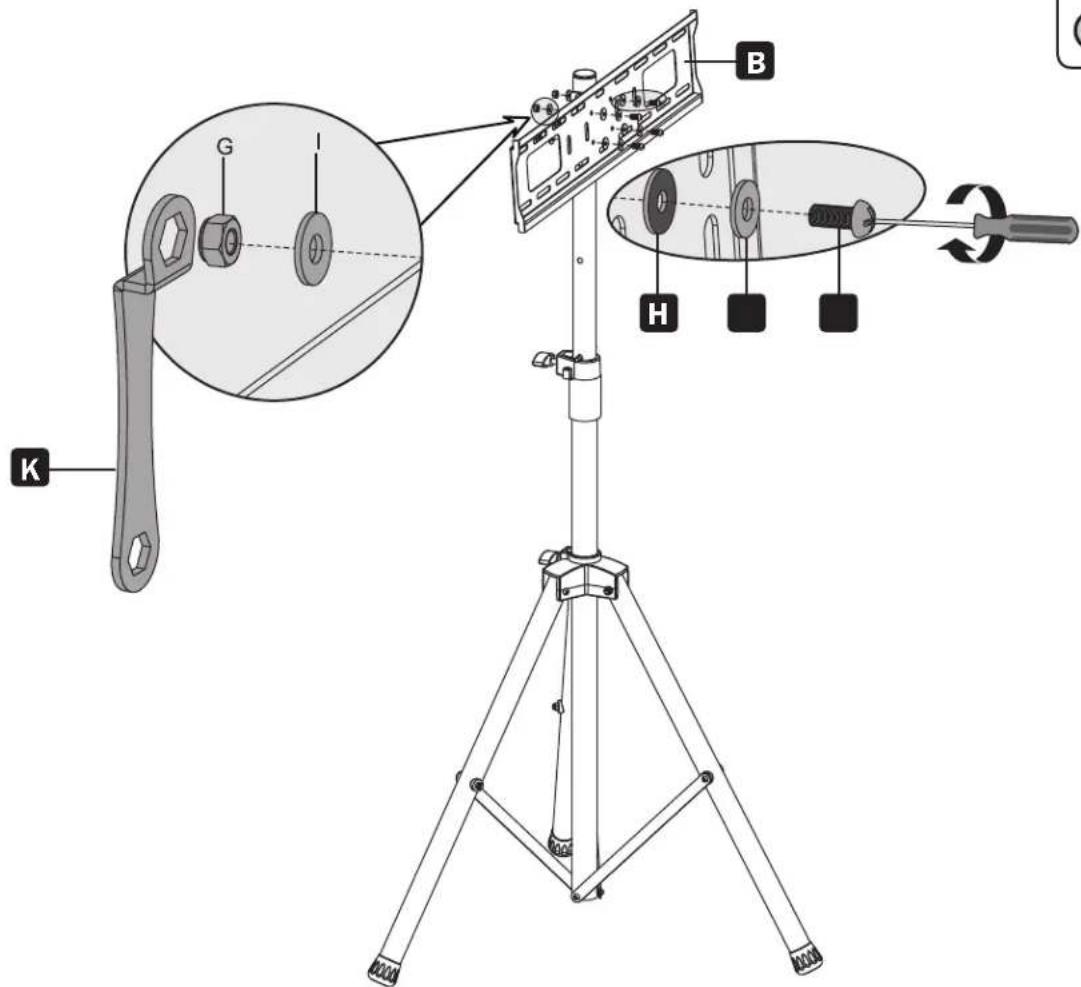 Technical diagram of a mechanical device with labeled parts and exploded view, including wrench, wrench head, and screwdriver assembly.