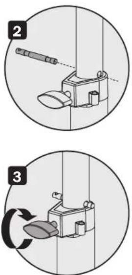 Diagram illustrating a mechanical device with labeled parts and motion arrows, showing step 2 and step 3 of assembly or inspection.