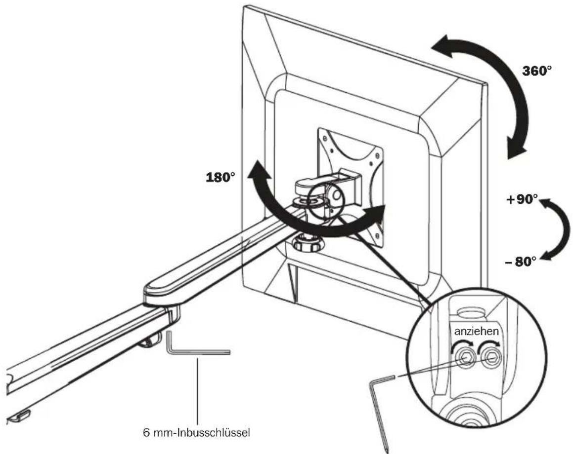 6 mm-Inbusschlüssel 180° 360° +90° -80° anziehen