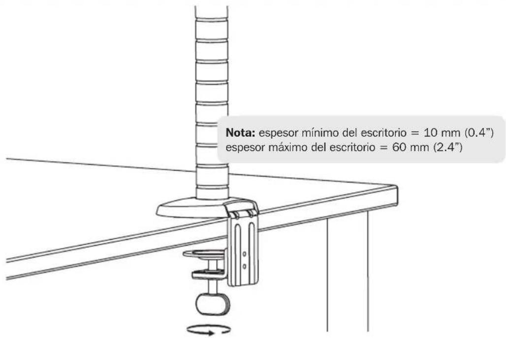 Nota: espesor mínimo del escritorio = 10 mm (0.4") espesor máximo del escritorio = 60 mm (2.4")