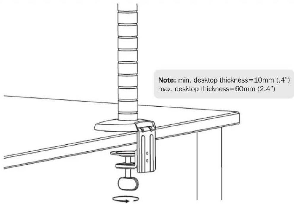 Note: min. desktop thickness=10mm (.4") max. desktop thickness=60mm (2.4")