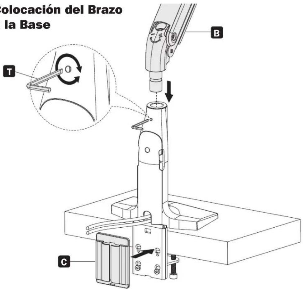 Technical diagram showing mechanical assembly with labeled parts I, P, and T, including a hand operating a component.