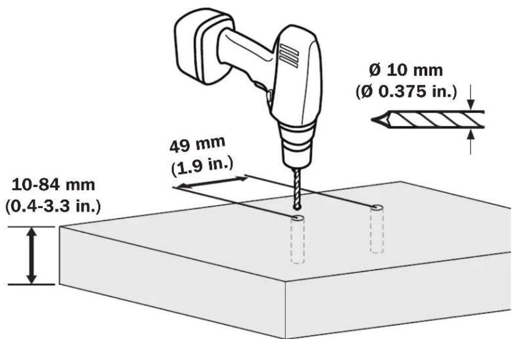 Ø 10 mm (Ø 0.375 in.) 49 mm (1.9 in.) 10-84 mm (0.4-3.3 in.) 2