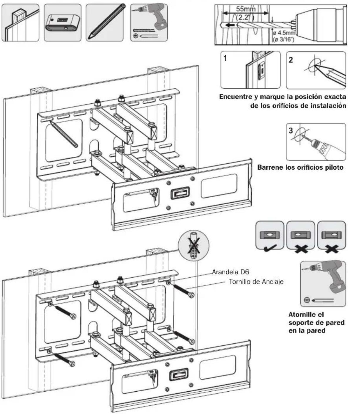 Tripp Lite DWM2655M - 1a. Instalación sobre Pared con Entramado de Madera - 1