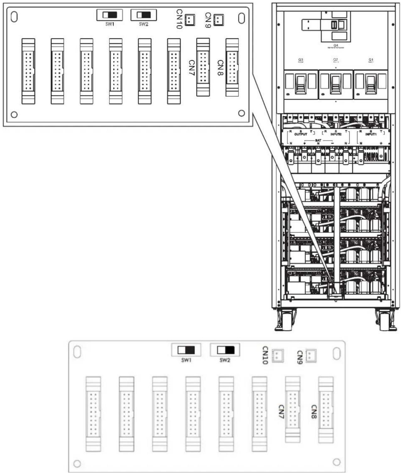 SW1 SW2 CN10 CN9 CN7 CN8 OUTPUT T] [ R E T ] N INPUT2 BAT N INPUT1 SW1 SW2 CN10 CN9 CN7 CN8