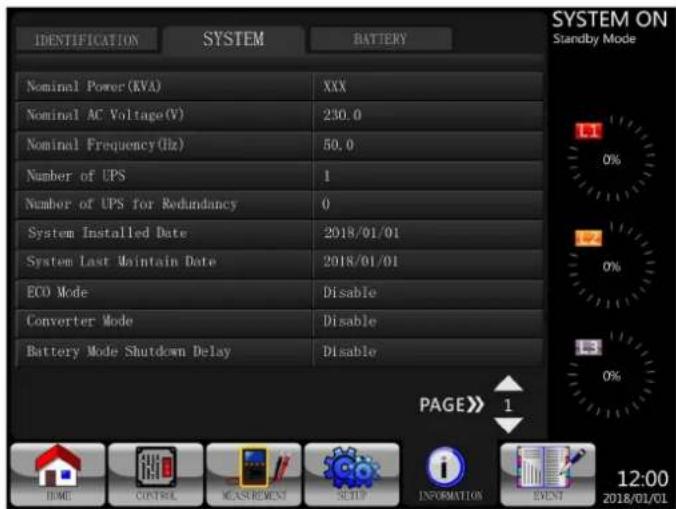 Tripp Lite S3M120KXD - INFORMACIÓN - Pantalla de Sistema - 1