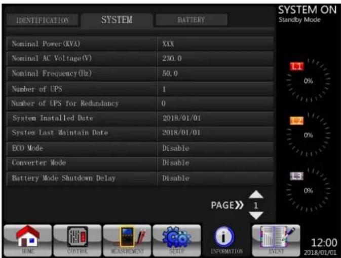 Tripp Lite S3M120KXD - INFORMATION - System Screen - 1