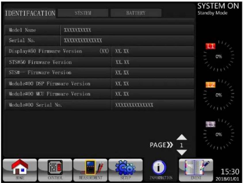 Tripp Lite S3M120KXD - INFORMATION - Identification Screen - 1