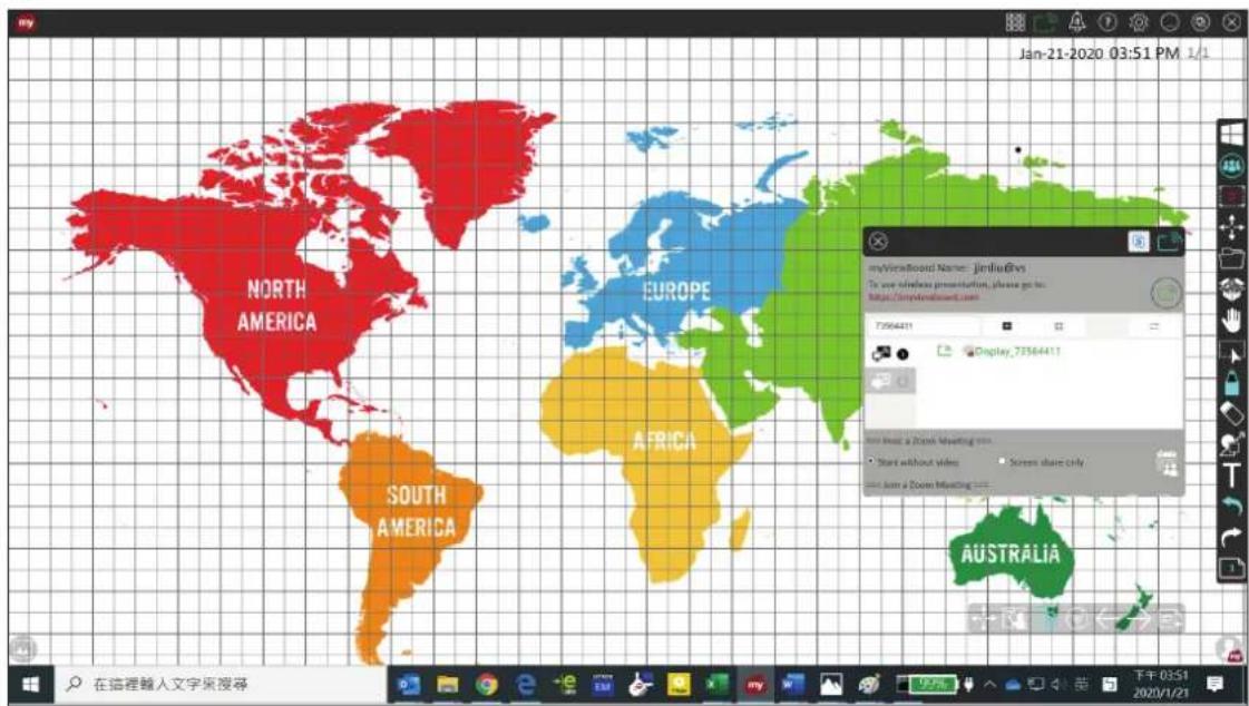 my Jan-21-2020 03:51 PM 1/1 NORTH AMERICA SOUTH AMERICA EUROPE AFRICA AUSTRALIA myVeralboard Name: jinlulativs To use wireless presentation, please go to: https://mipylandward.com 7356411 Display_7356411 Show a Zoom Meeting Start without video Screen share only Join a Zoom Meeting 下午 03:51 2020/1/21 在這裡輸入文字來搜尋