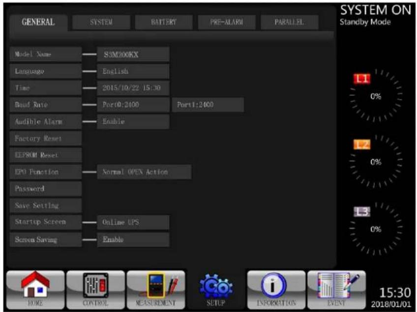 Tripp Lite S3M100KXD - Setup-General Screen - 1