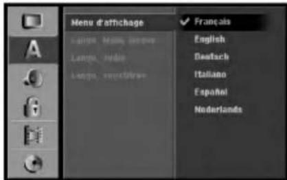 Menu d'affichage Language, Language, and other Language, Language Language, non-English Français English Deutsch Italiano Español Nederlands