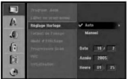 Program Auto L'été sur préven annexe Réglage Horloge Format de Tinlage Model d'Éttricluge Progressive Scan VOC Institutional Auto Manual Date 19 / 2 Année 2005 Houre 01 / 25
