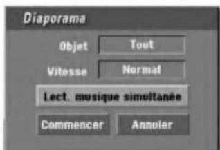 Diaporama Objet Tout Vitesse Normal Lect. musique simultanée Commencer Annuler