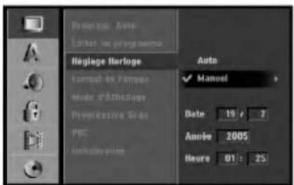 Presetue, Auto Lenter les programmes Réglage Heritage Formul de l'Tempur Mode d'Estérations Propriétary Scales PSC Inclérations Auto ✓ Manual Date 19 / 2 Année 2005 Heure 01 : 25