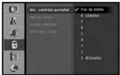 Niv. contrôle parental Pass de limite Mert de prince 8 (Adelte) 7 Autres contrôle 6 UHSC Reg. Code 5 4 3 2 1 (Enfantes)
