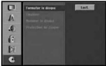 Formater le disque Impulsion Nominaler le disque Protection du Gasque Lact.