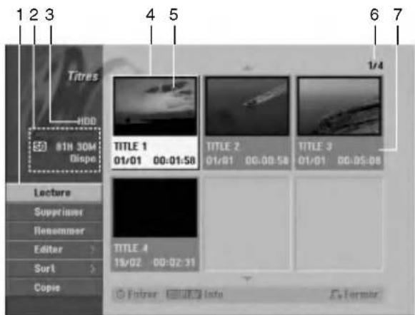 1 2 3 Titres HDD 81N 30M Dispe Lecture Supprimer Rememmer Editor Sort Copie TITLE 1 01/01 00:01:58 TITLE 2 01/01 00:00:58 TITLE 3 01/01 00:05:08 TITLE 4 18/02 00:02:31 1/4 Editor Info Formular