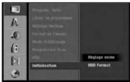 Proposition: Byte Lister on Provisions Réglage Verträge Format du l'image Mode d'Artitude Progrétobre Scan FTP Réglage usine Initialisation HDD Format