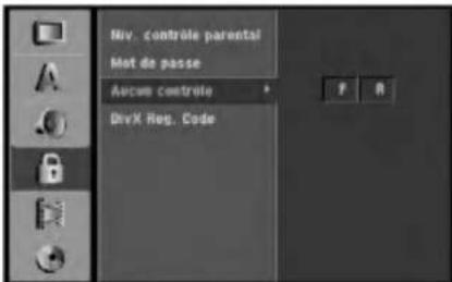 Niv. contrôle parental Mot de passe Ascue contrôle DivX-Res. Code