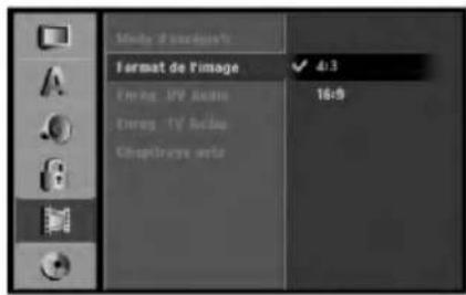 Format de l'image Em As. UV Audio Em As. TV Audio Chaptorye video 4:3 16:9