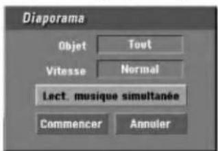 Diaporama Objet Tout Vitesse Normal Lect. musique simultanée Commencer Annuler