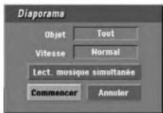 Diaporama Objet Tout Vitesse Normal Lect. musique simultanée Commencer Annuler