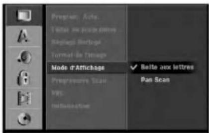 Program, Acta. Total de programmée Régégi Bérigné Format de l'envage Mode d'Attichage Beite aux lettres Programme Scan Pass Infiltration Pan Scan
