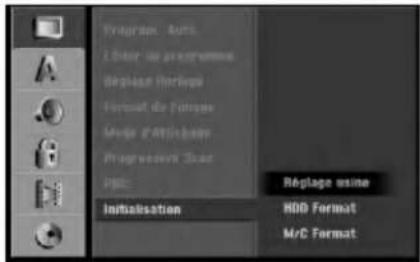 Programm - Arts L'ouer la programme Réglage et Input Format de l'Output Mode d'Output Programme / Read Input: Régage usine Initialisation HDD Format M/C Format