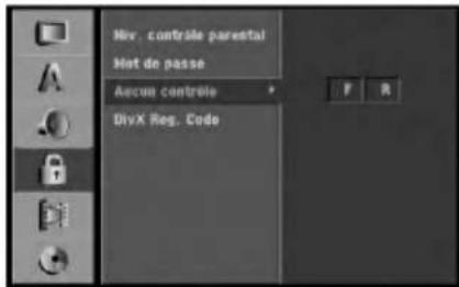 Hiv. contrôle parental Hist de passe Aescue contrôle DivX Reg. Code