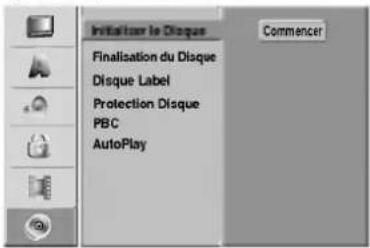 Initiator le Disque Finalisation du Disque Disque Label Protection Disque PBC AutoPlay Commencer