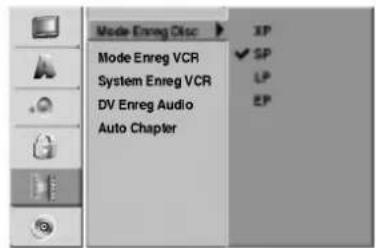 Mode Enreg Disc Mode Enreg VCR System Enreg VCR DV Enreg Audio Auto Chapter